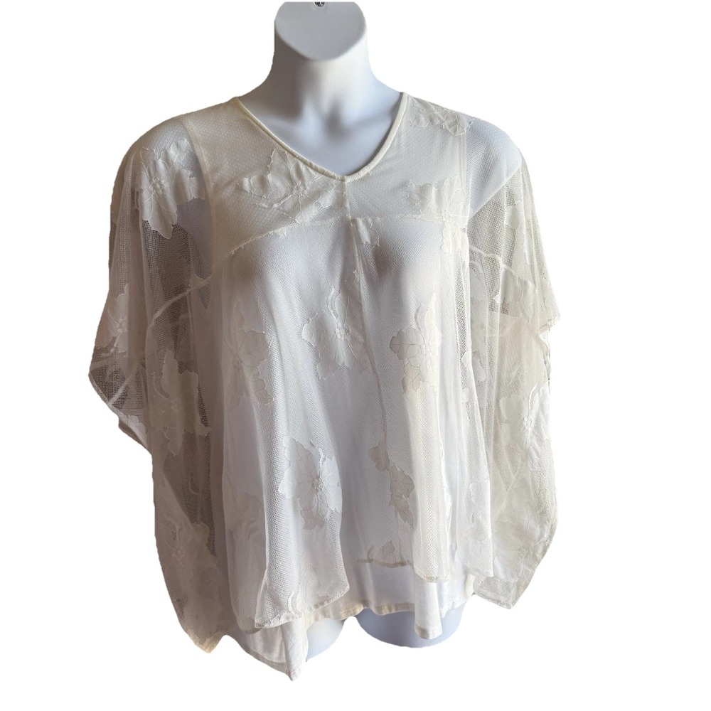 Chris And Carol Lace Overlay Short Sleeve Womens‎ Top Blouse Size 1X